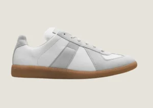MM White nappa leather and suede with a honey sole.